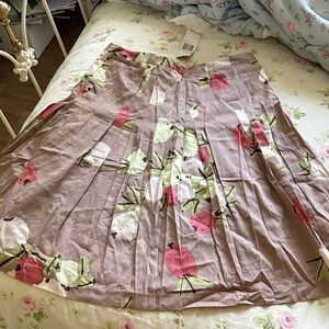 Floral A-Line Skirt Pleaded - Pink and Green